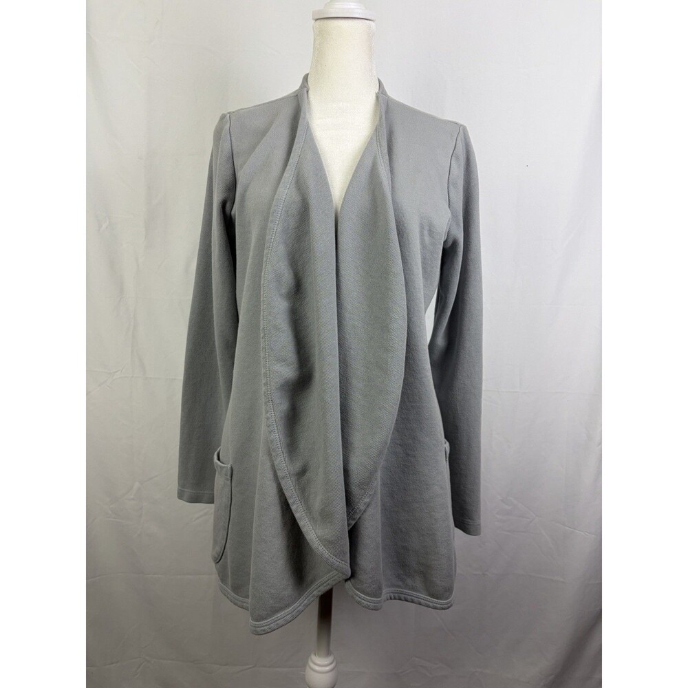 Prairie Cotton Cardigan Size Small Gray Knit Open Front Drape Pocket Minimalist